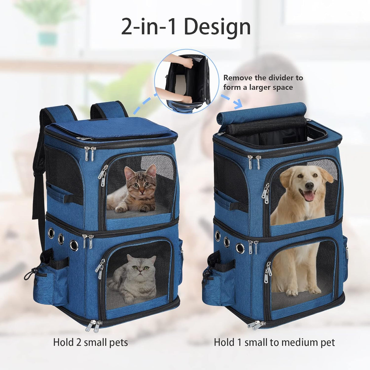 Mochila transportadora de mascotas de doble compartimento