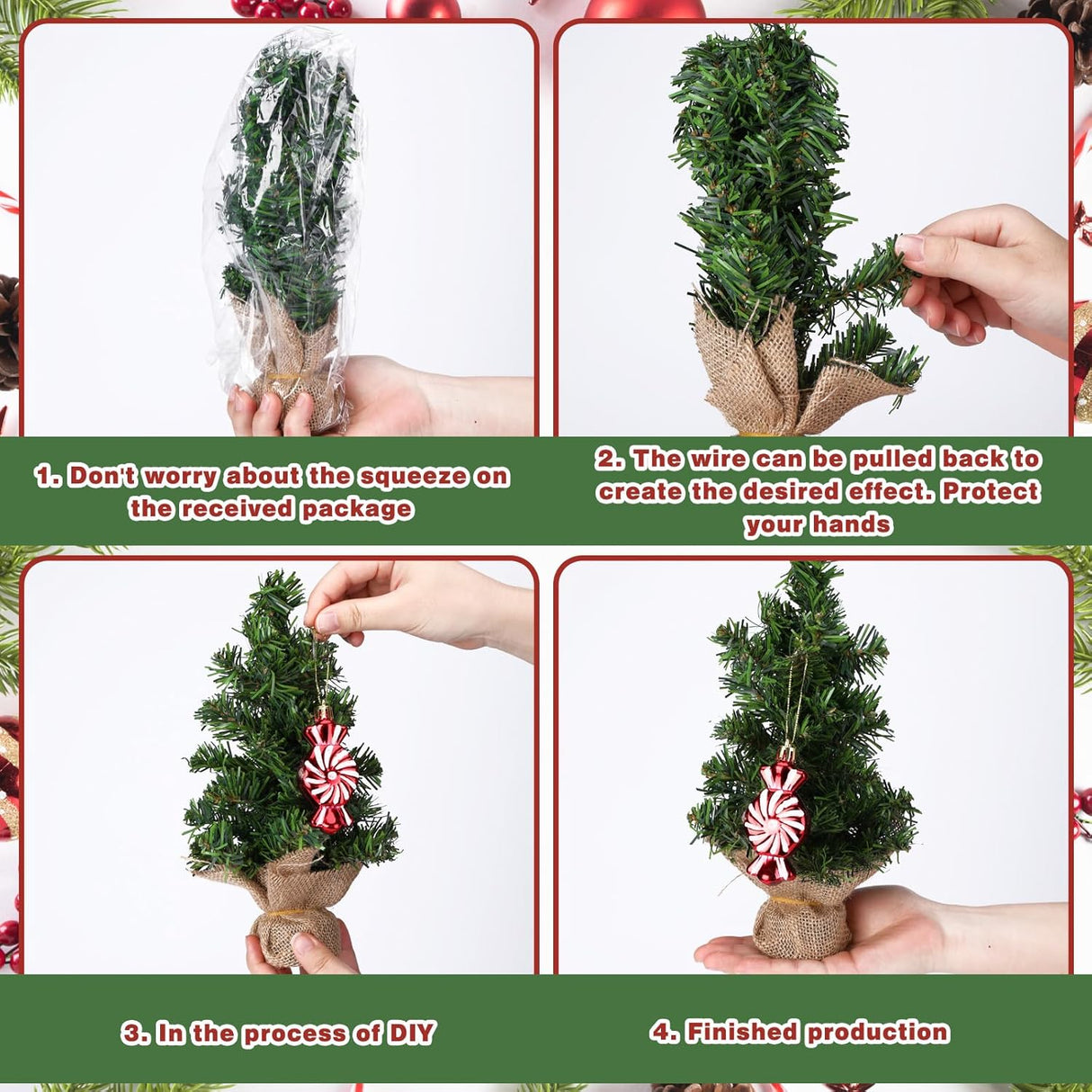 Árbol Mini Navidad Artificial, Base de Lino, 2 Pcs, 7.87
