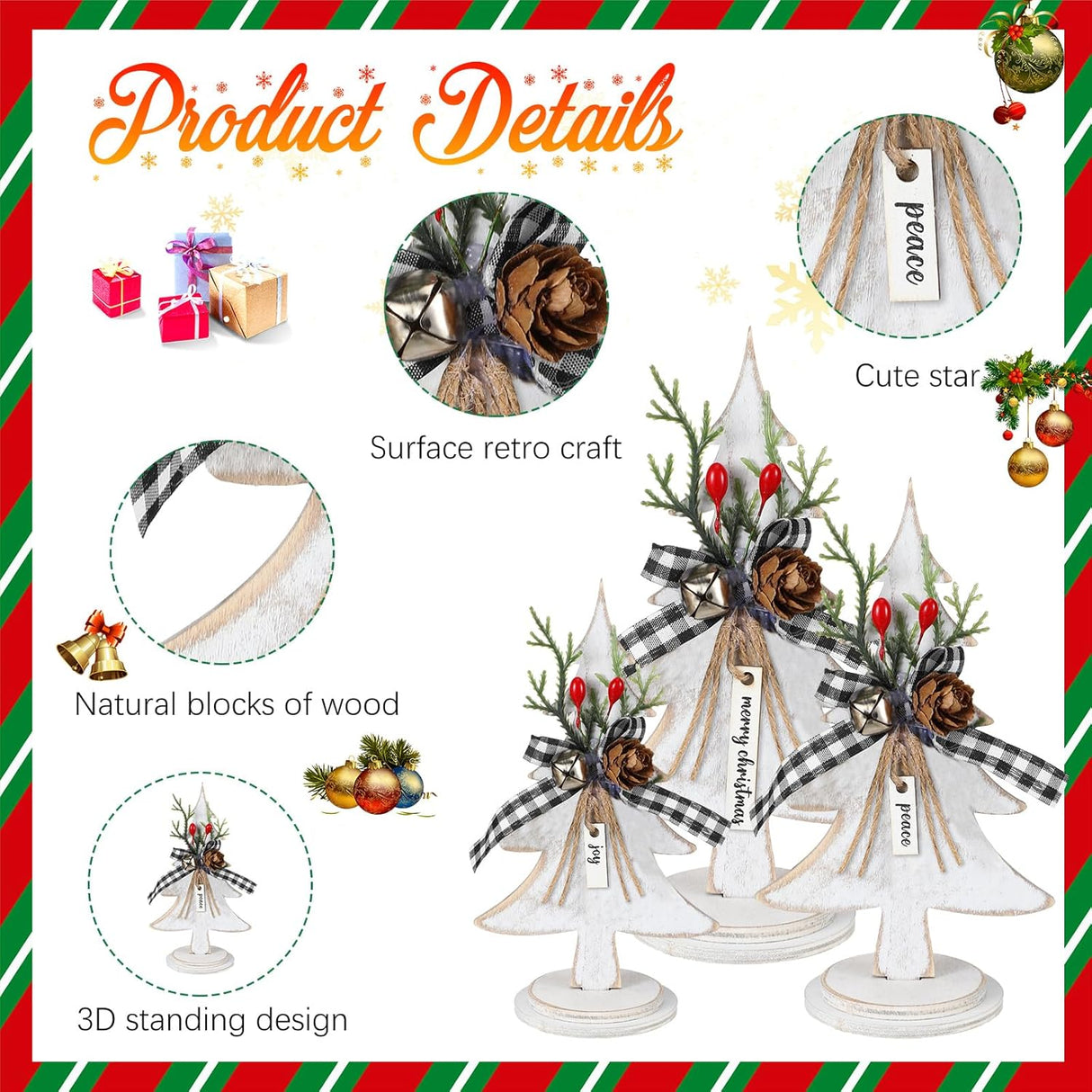 Árboles de Navidad de Madera Soaoo, Decoración Rústica, 3 Pcs