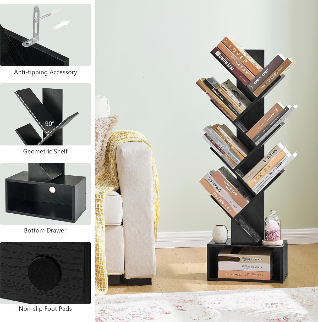 Estantería de 6 niveles Hoctieon con cajón, organizador de libros