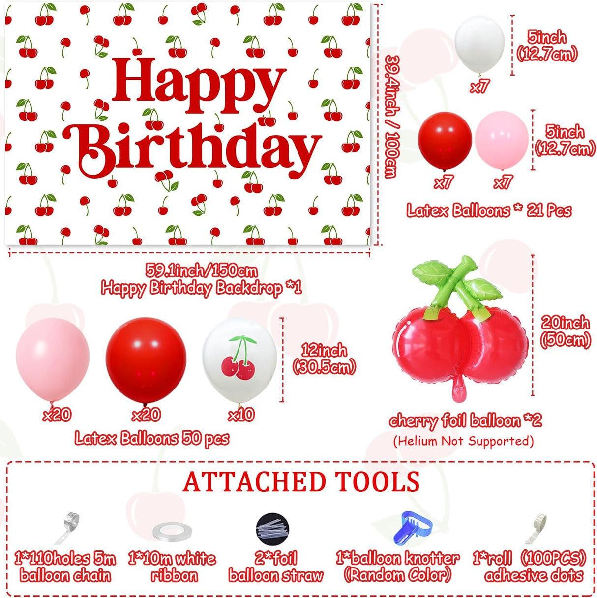 Decoraciones Fiesta Cereza Kit Arco Globos Cumpleaños Verano