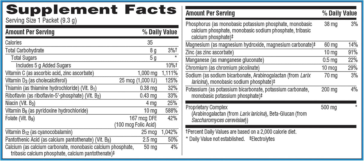 Emergen-C Immune+ Suplemento de Vitamina C, B, D – 50 sobres