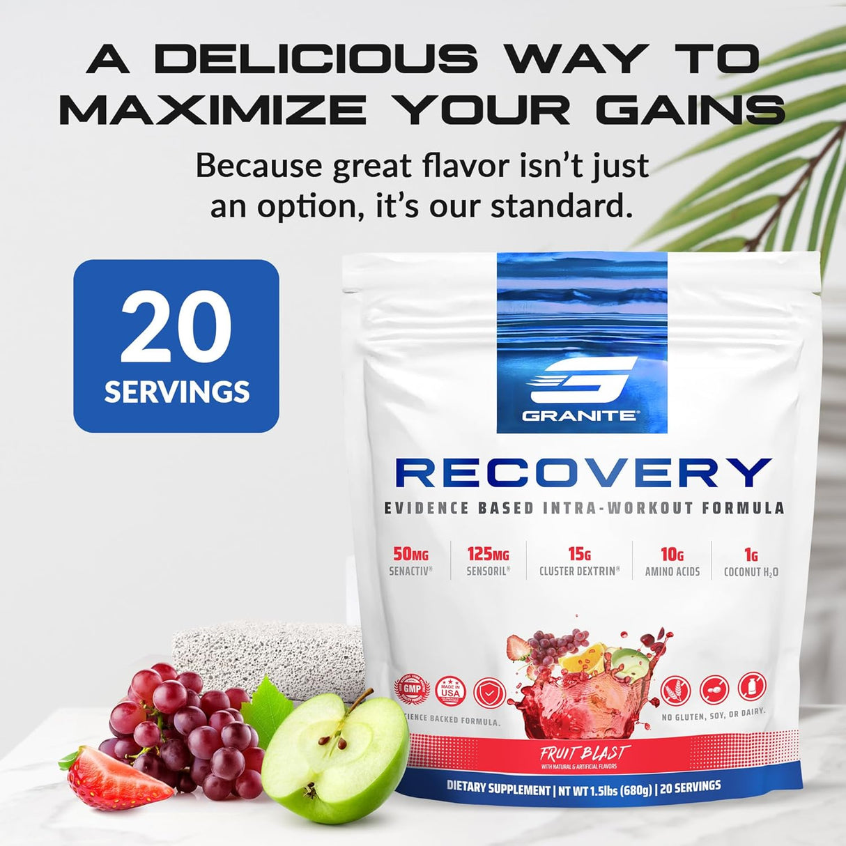 Granite Nutrition Recovery Bebida Intra-Workout EAAs, Dextrin, Sensoril (30)
