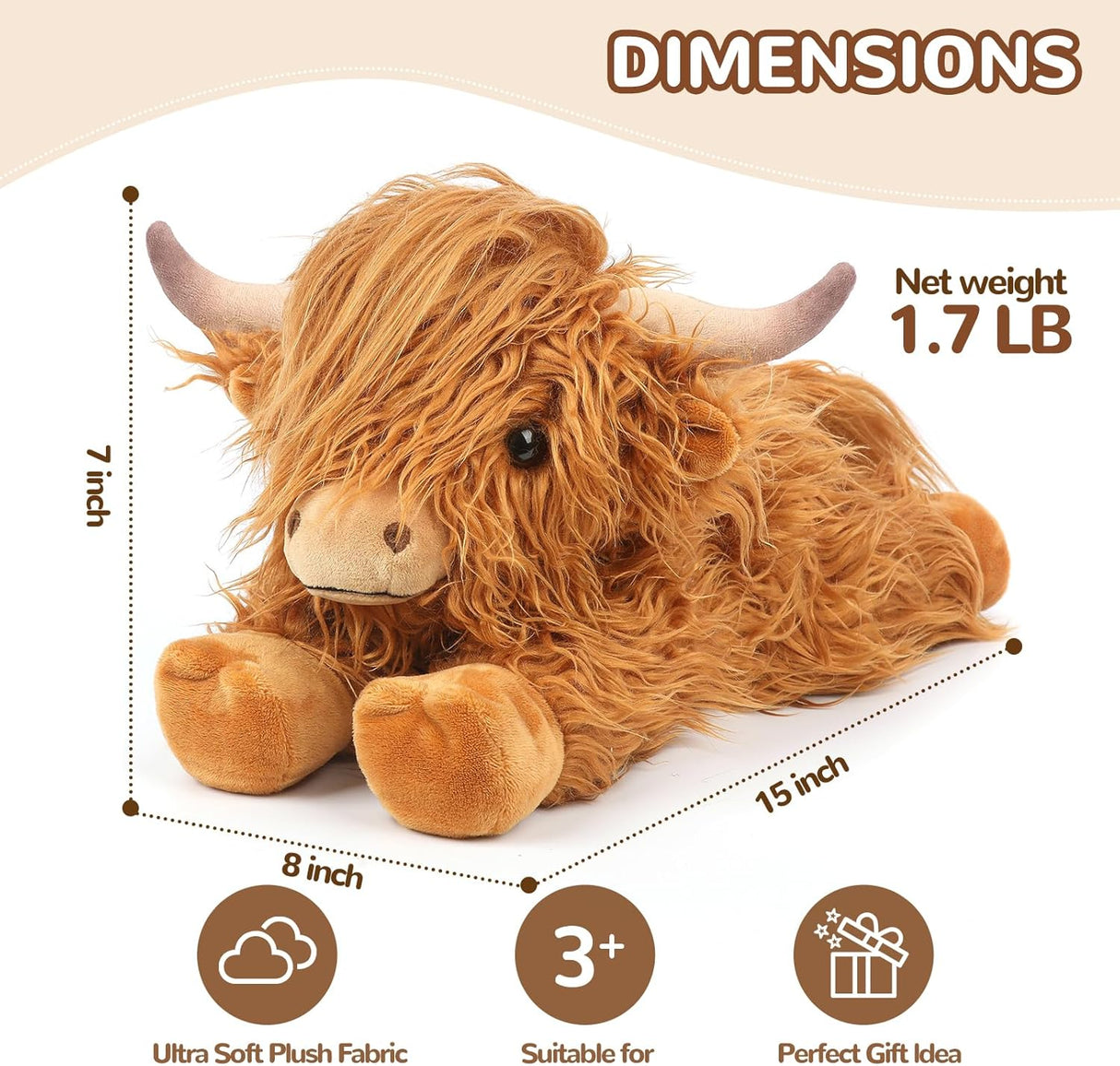 Animal de Peluche Highland Cow, Calentable y Aromatizado