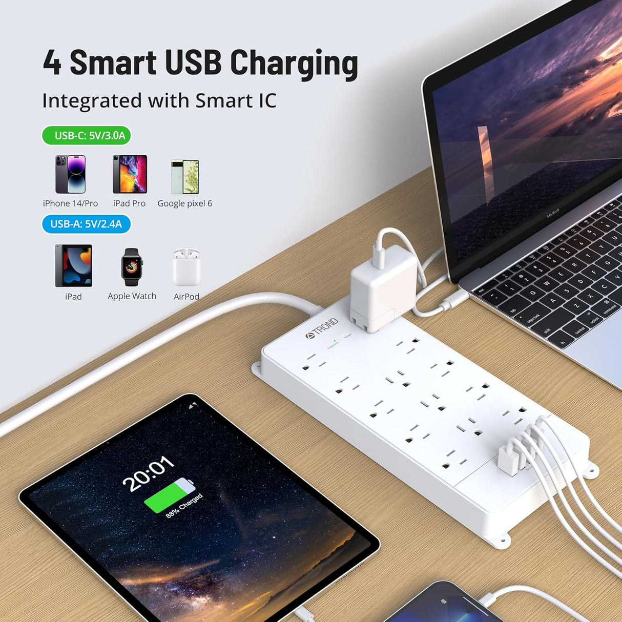 TROND Regleta protectora contra sobretensiones, 13 tomas