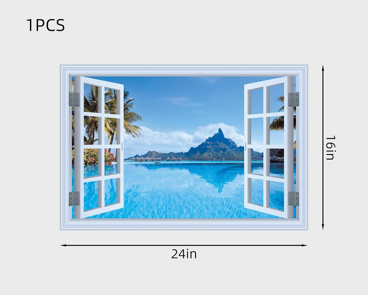 Adhesivo de pared falso para ventana, vista frente al mar