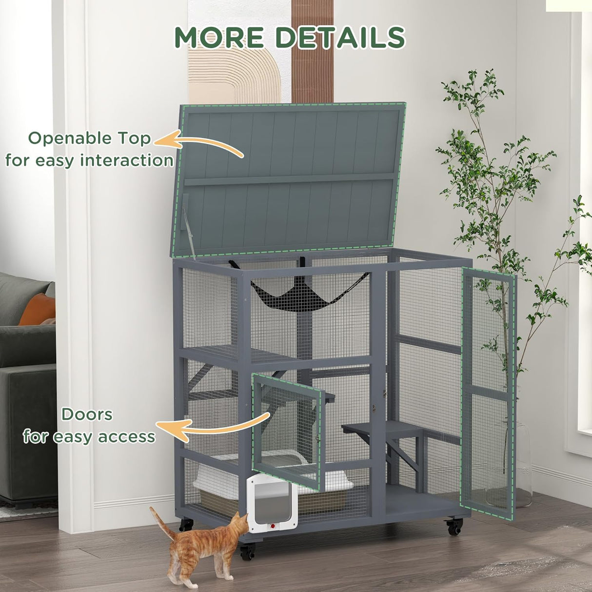 Casa para Gatos Grande PawHut, Enclosure de Madera 39