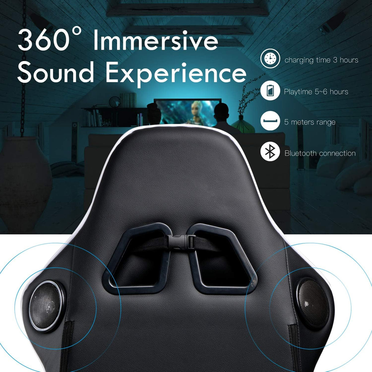 Silla de juegos con reposapiés y altavoces Bluetooth