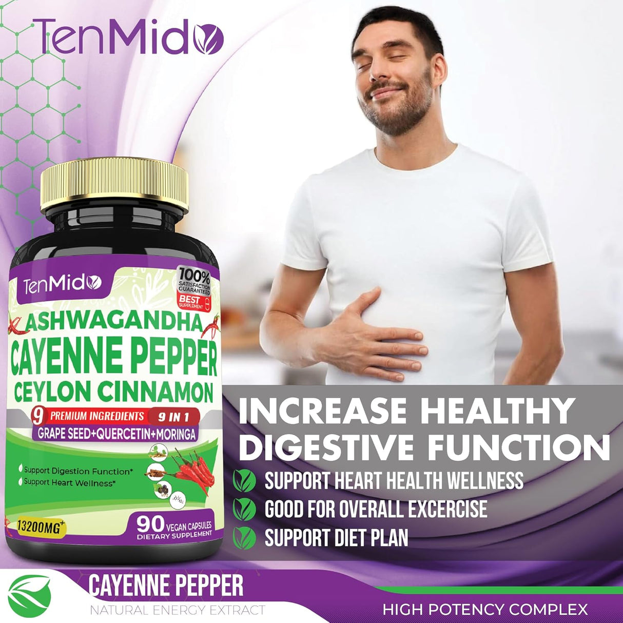 Cápsulas Suplemento Pimienta Cayena 13200mg, Salud Cardiovascular