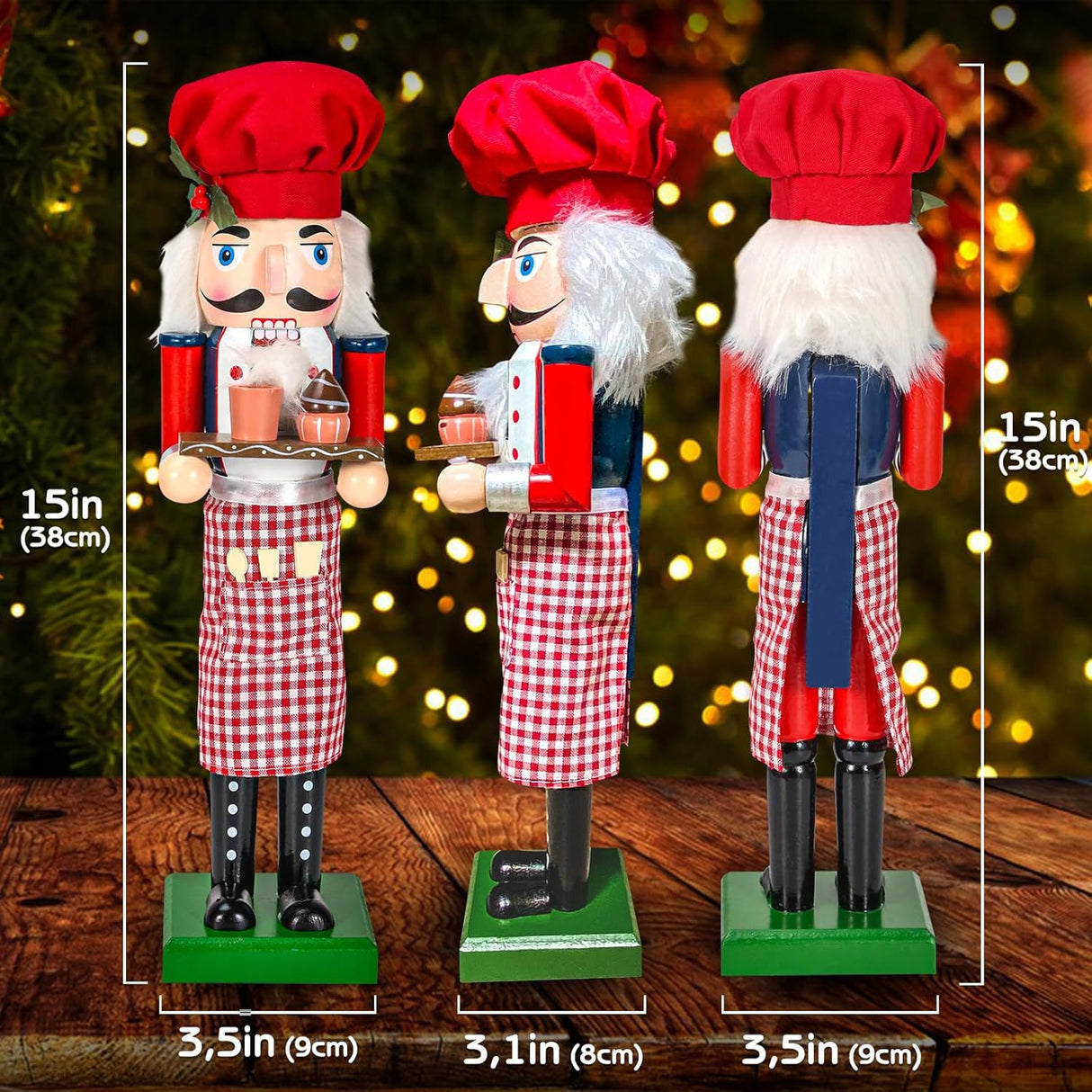 Figuras de Nuez Navideñas Chef de Madera 15 con Cupcake