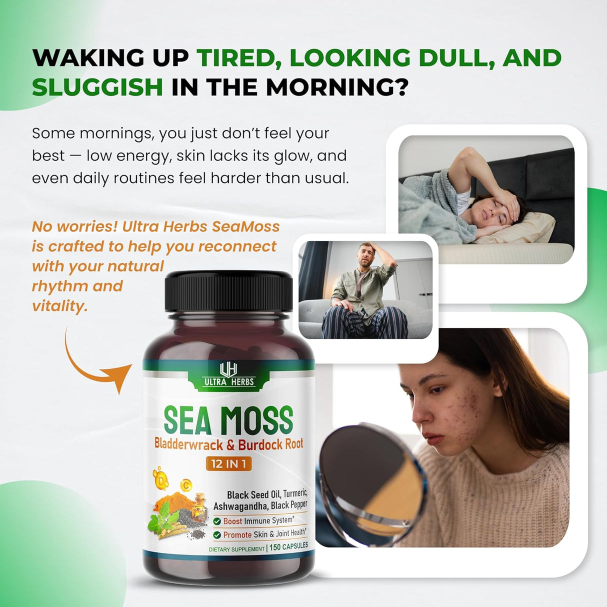 Cápsulas de Alga Marina Orgánica con Aceite de Negro, 150 uds