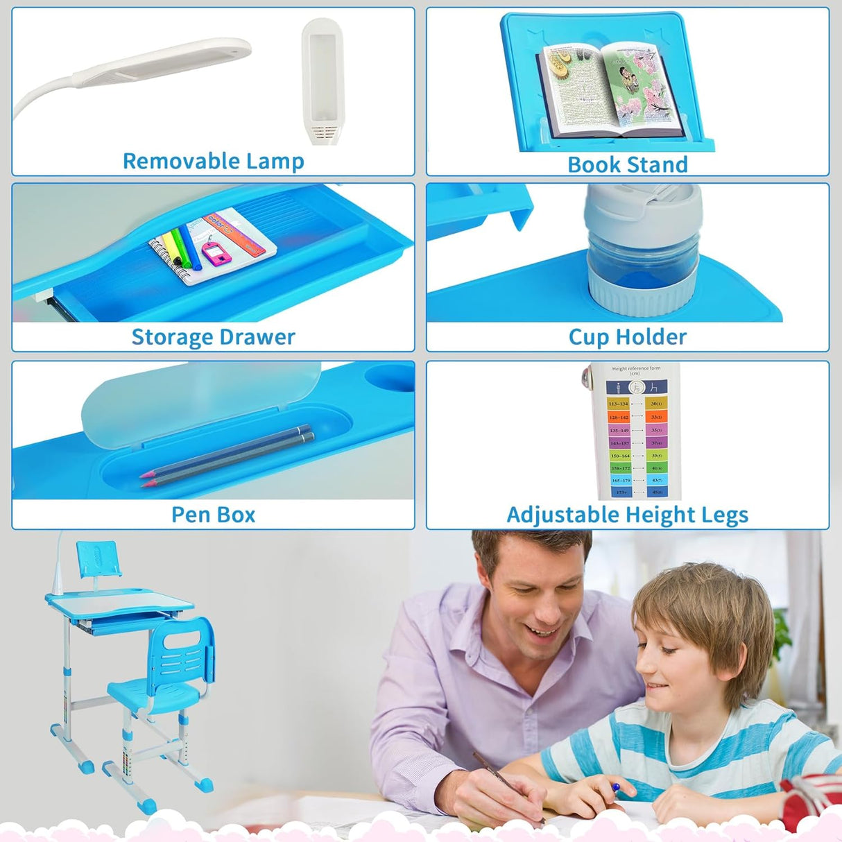 Escritorio y Silla Ajustables para Niños con Luz LED y Cajón