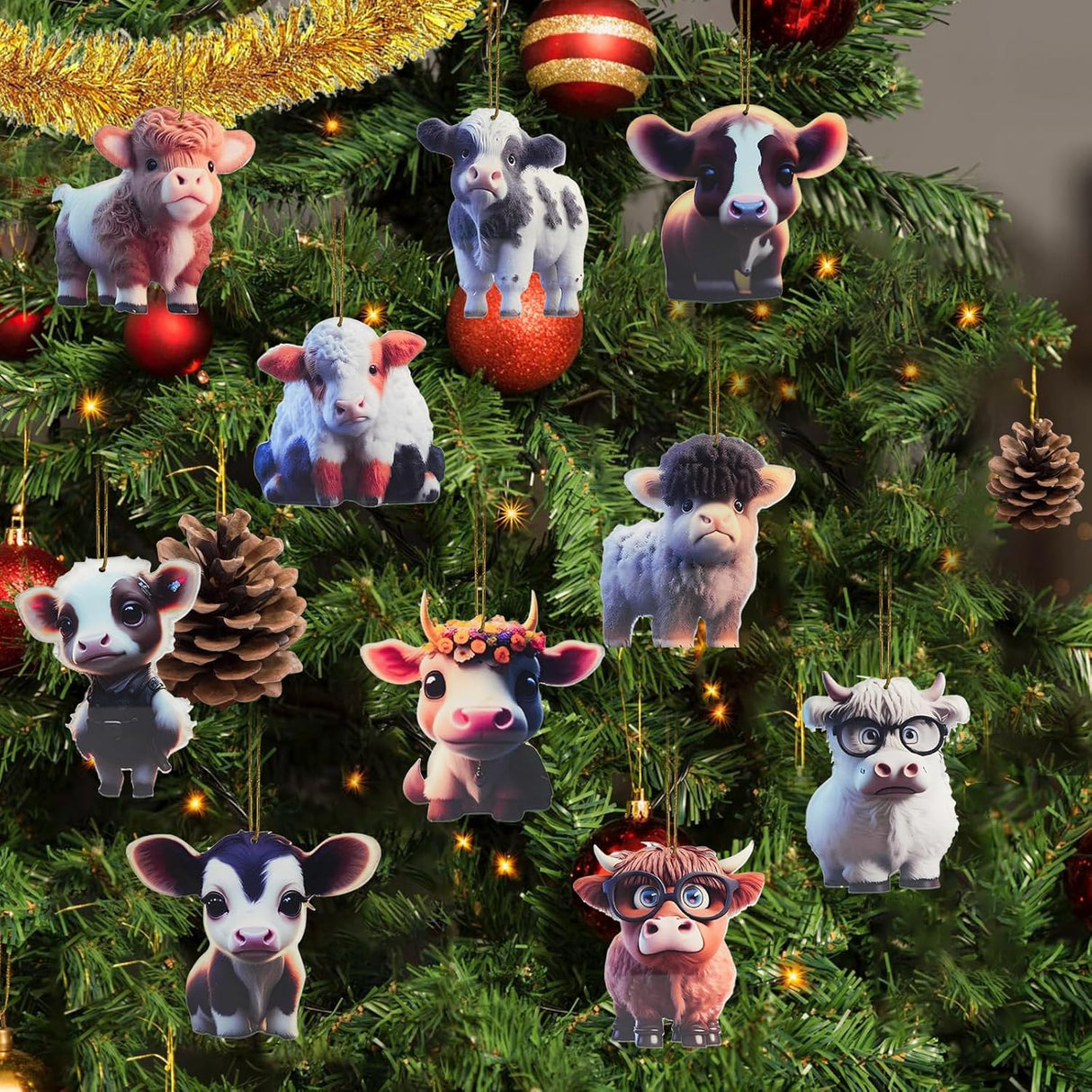 Adorno Colgante de Vaca, 10 Pcs, Decoraciones Navideñas 2024