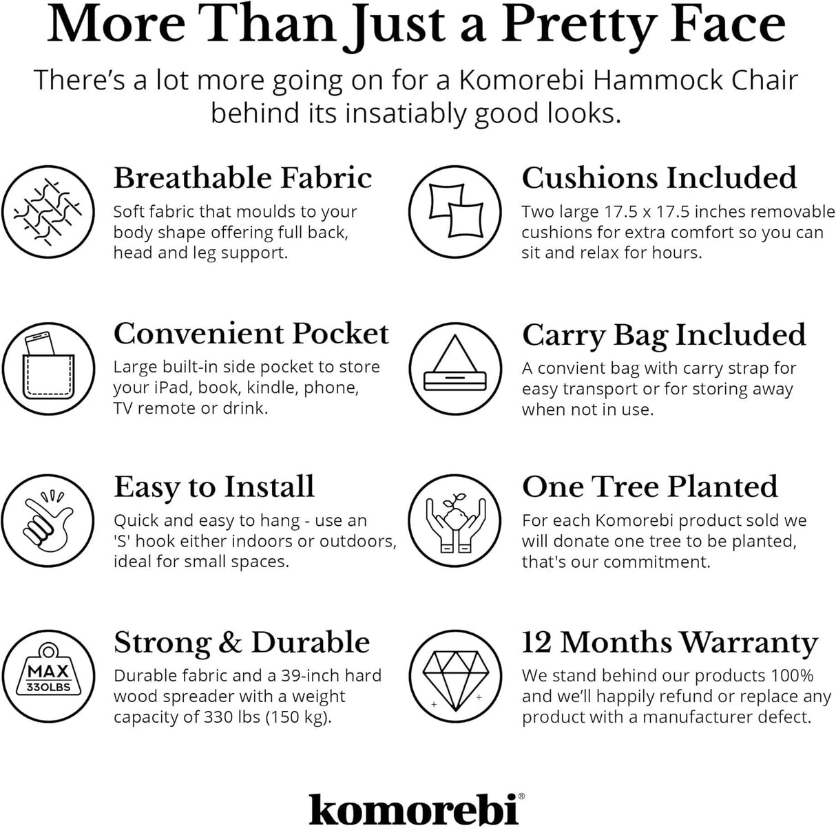 Silla Hamaca KOMOREBI - 60x47 - Algodón, 2 Cojines, Macramé