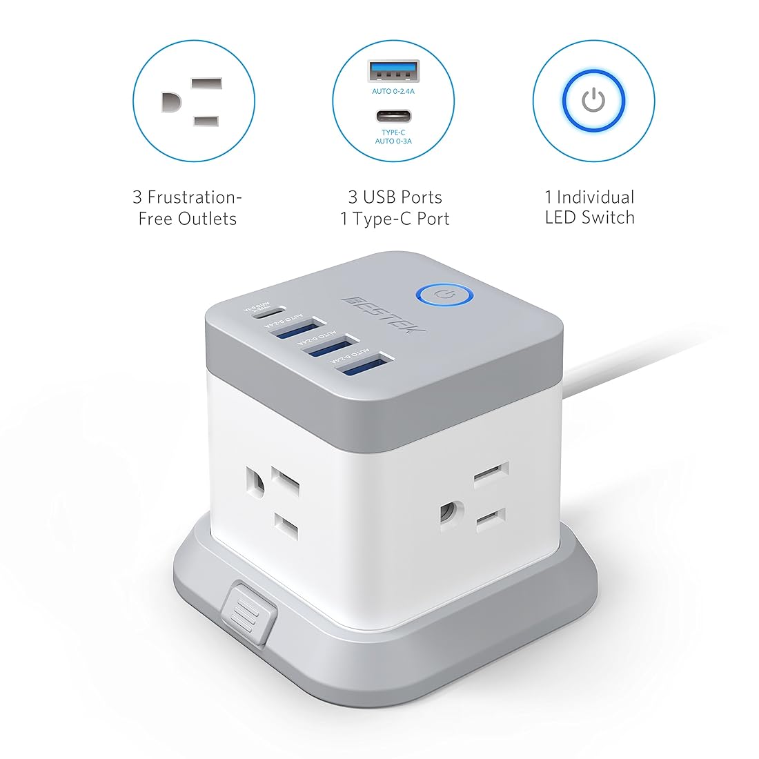 BESTEK Power Strip con USB, extensor de toma de corriente