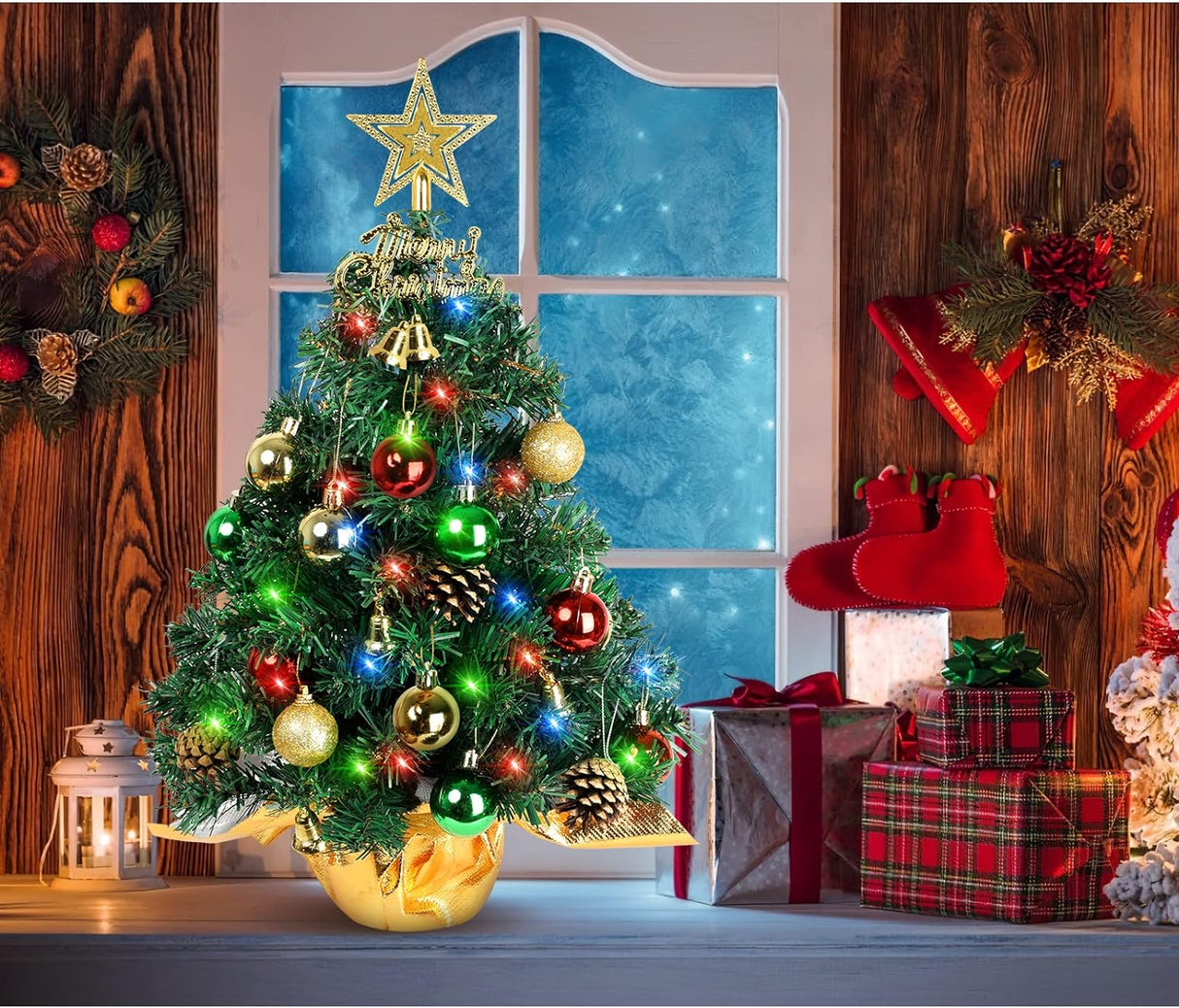 Árbol de Navidad Mini 22 con 30 Luces LED, Decoración Navidad