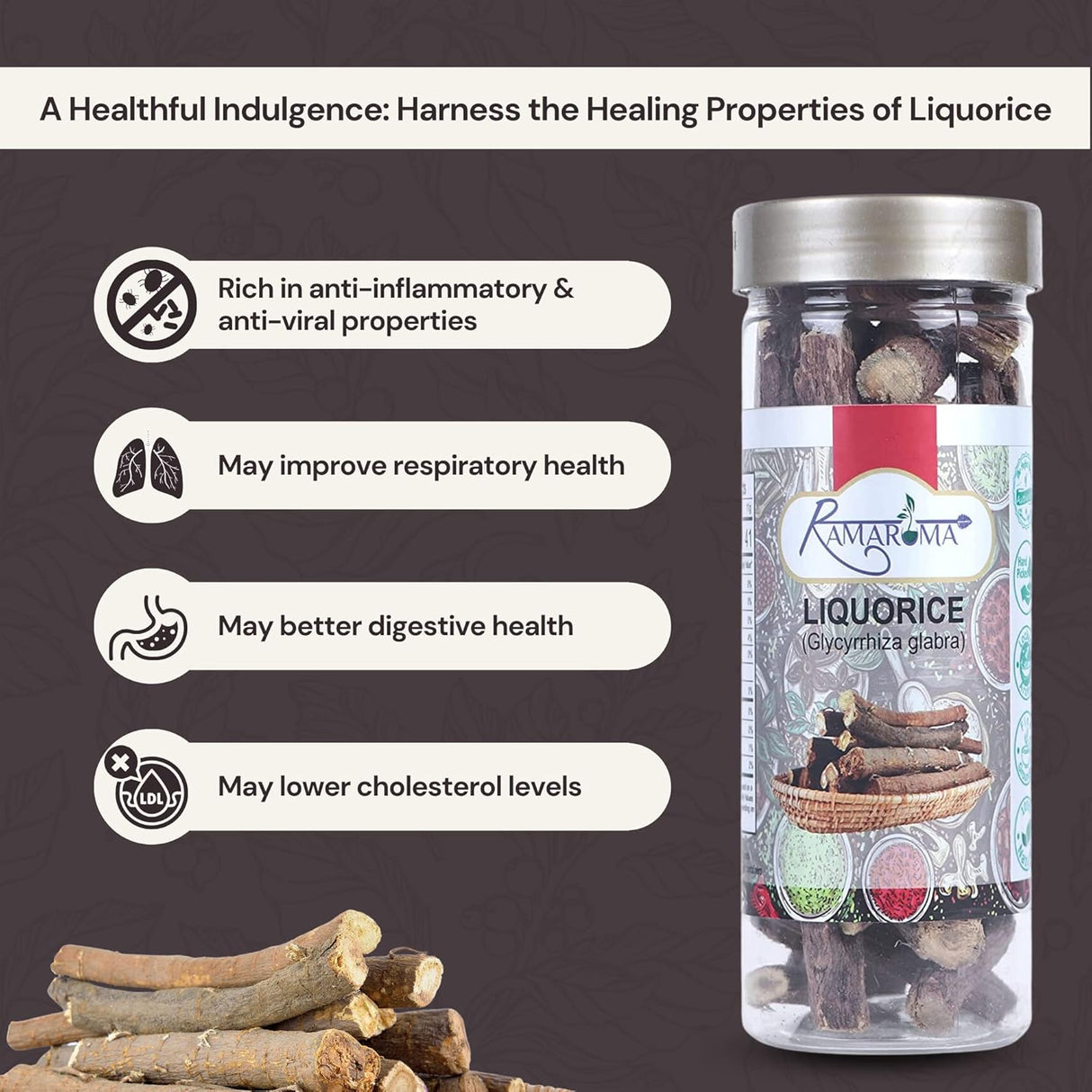 Raíz de Regaliz Orgánica | Mulethi | Natural, Vegano, 100g