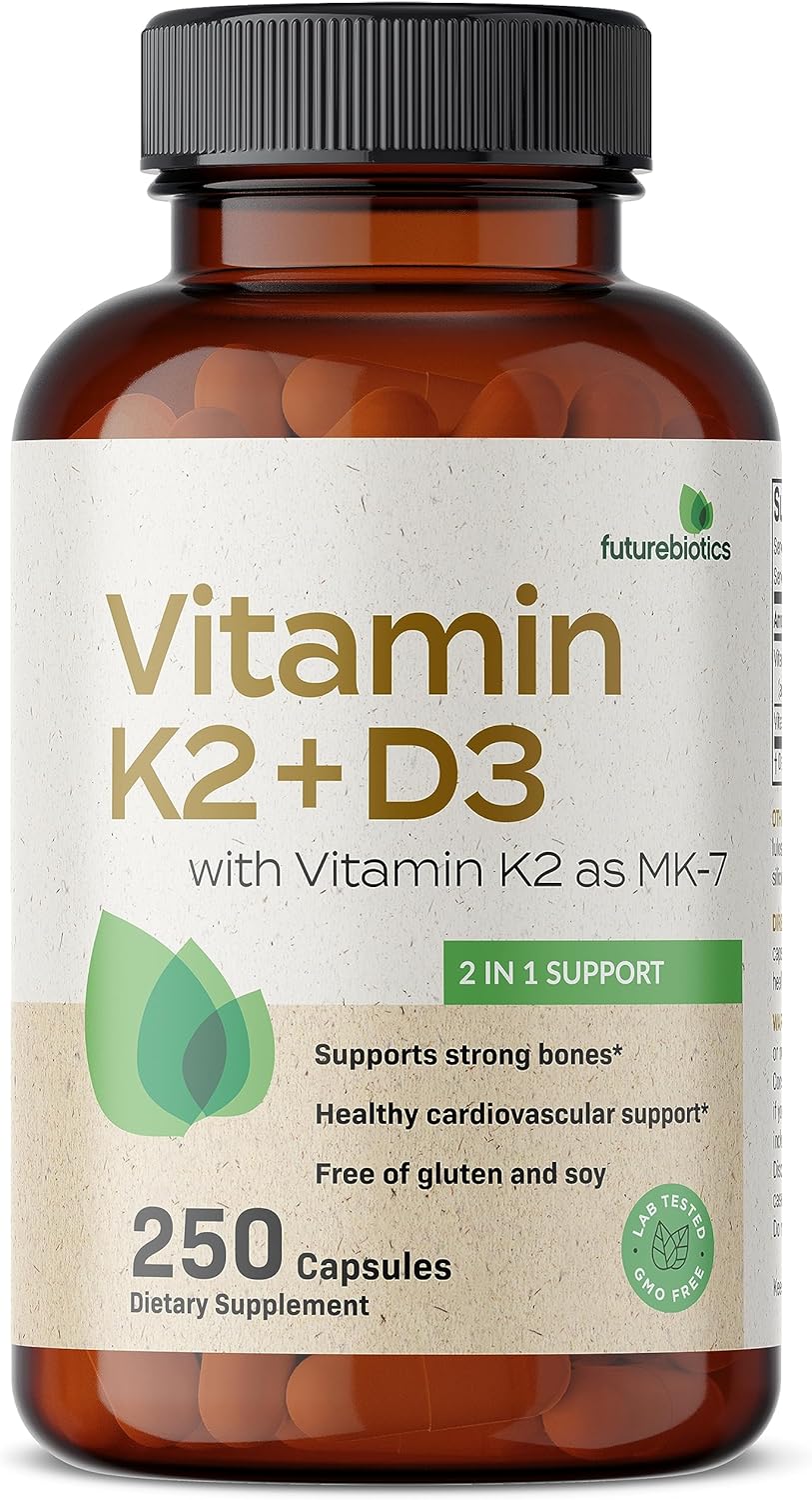 Vitamina K2 (MK7) con D3 - Fórmula sin OMG, 250 cápsulas vegetarianas