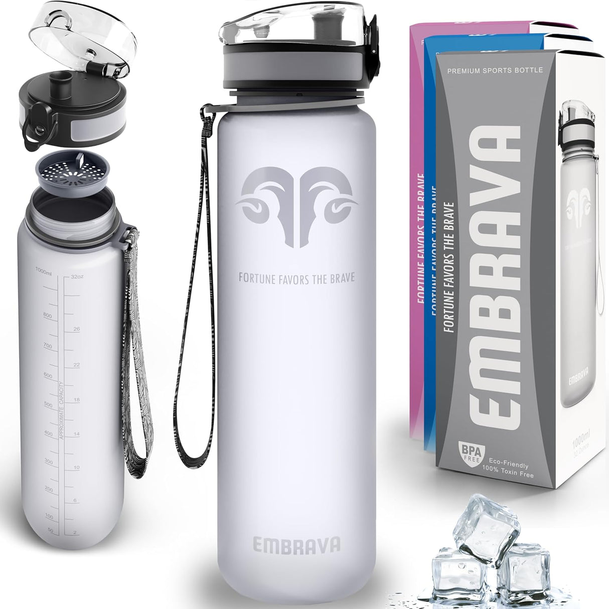 Embrava Best Sports Water Bottle - Botella de agua grande de 32 onzas, flujo rápido, tapa abatible a prueba de fugas con apertura de un clic, plástico no tóxico, sin BPA y ecológico, para hombres y mujeres
