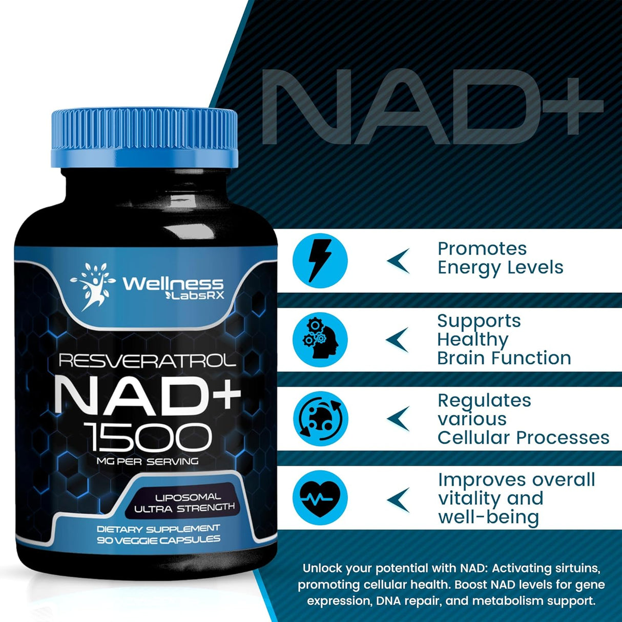 Suplemento liposomal NAD+ con resveratrol WELLNESS LABSRX