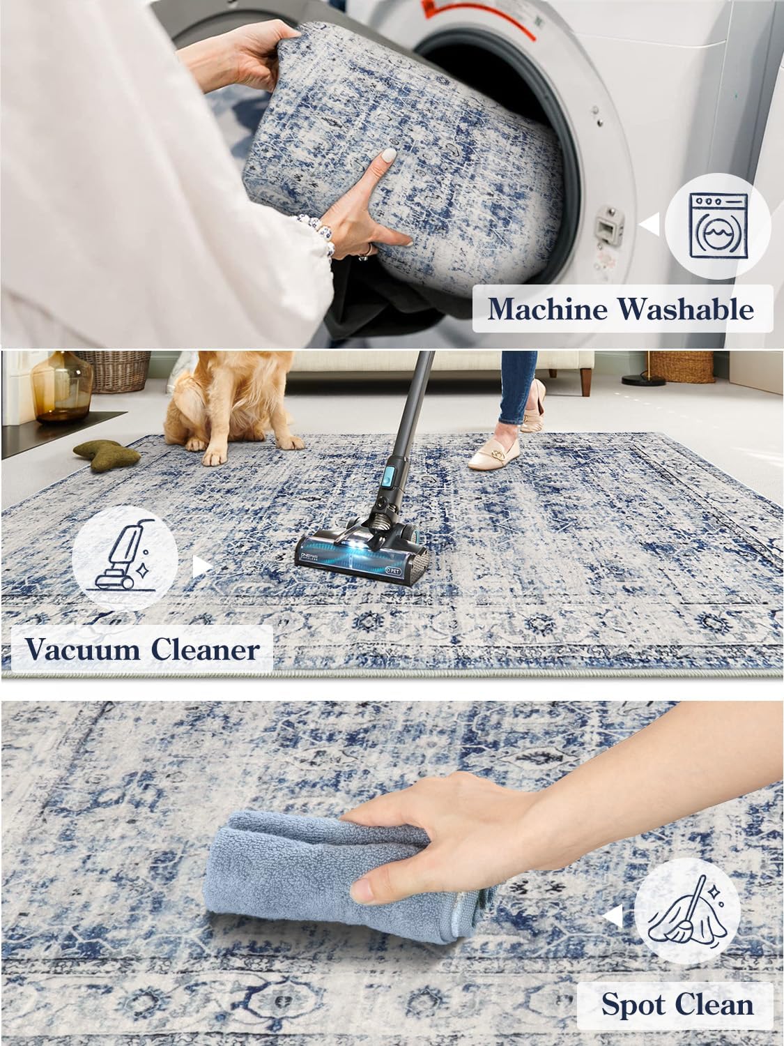 Alfombras lavables azules para dormitorio antideslizantes