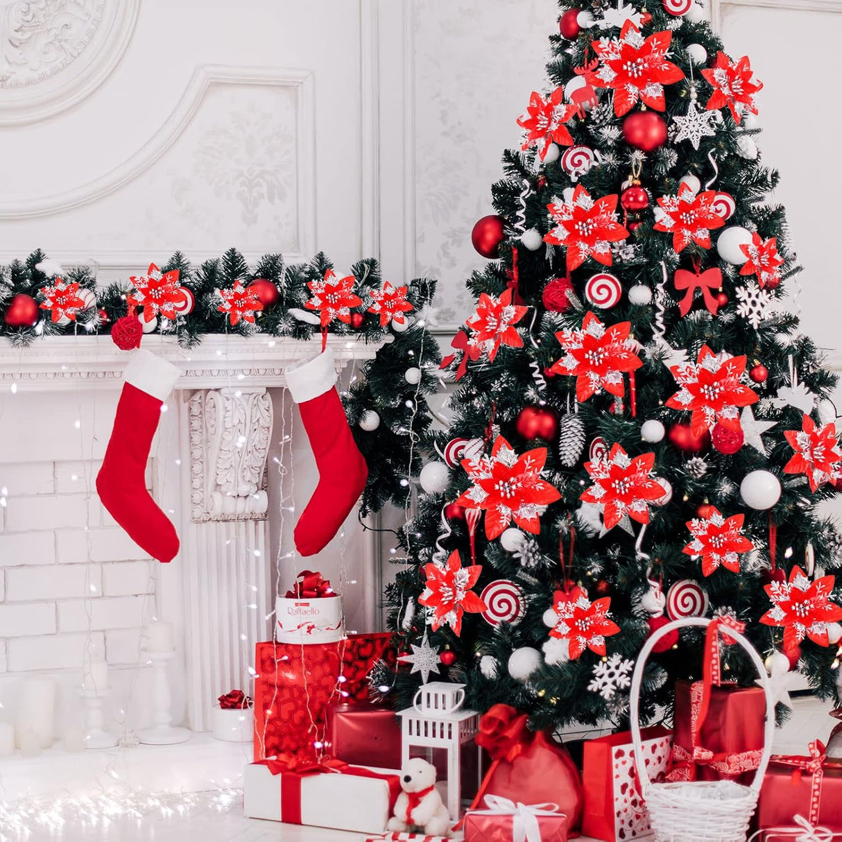 Flores Poinsettia Artificiales, Decoración Navidad, 36 Pcs