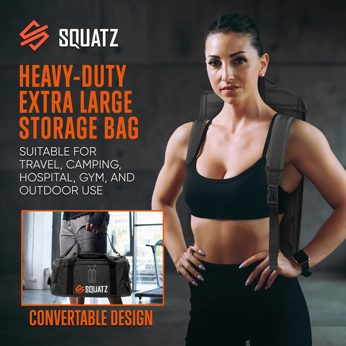 Mochila de lona SQUATZ, bolsa deportiva con correas extraíbles