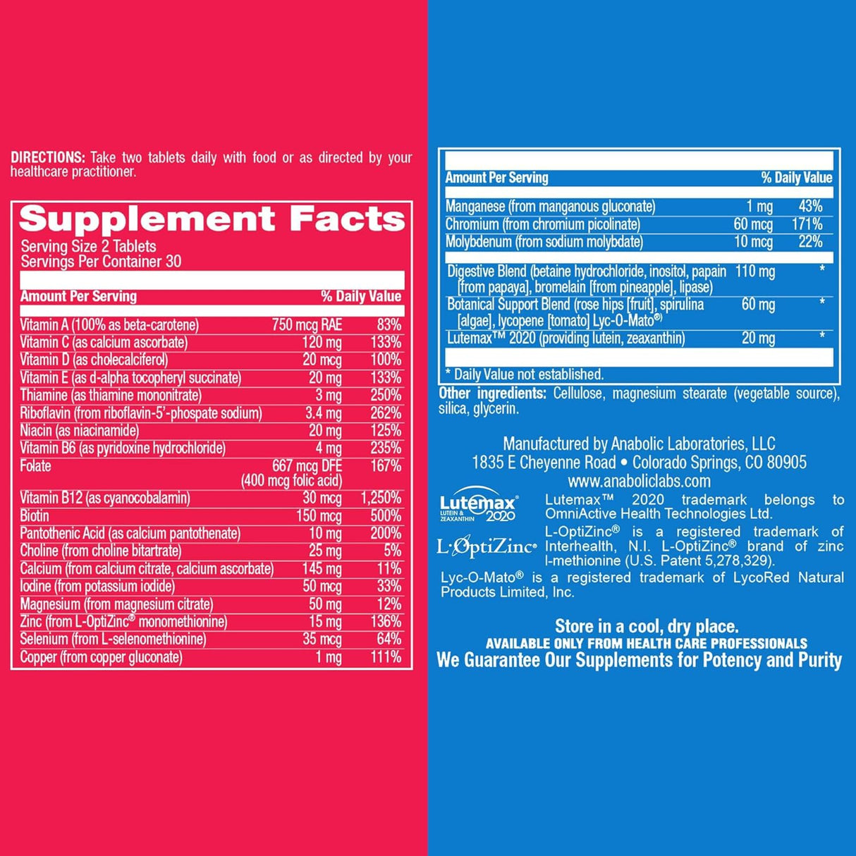 Multivitamínico diario sin hierro para hombres y mujeres