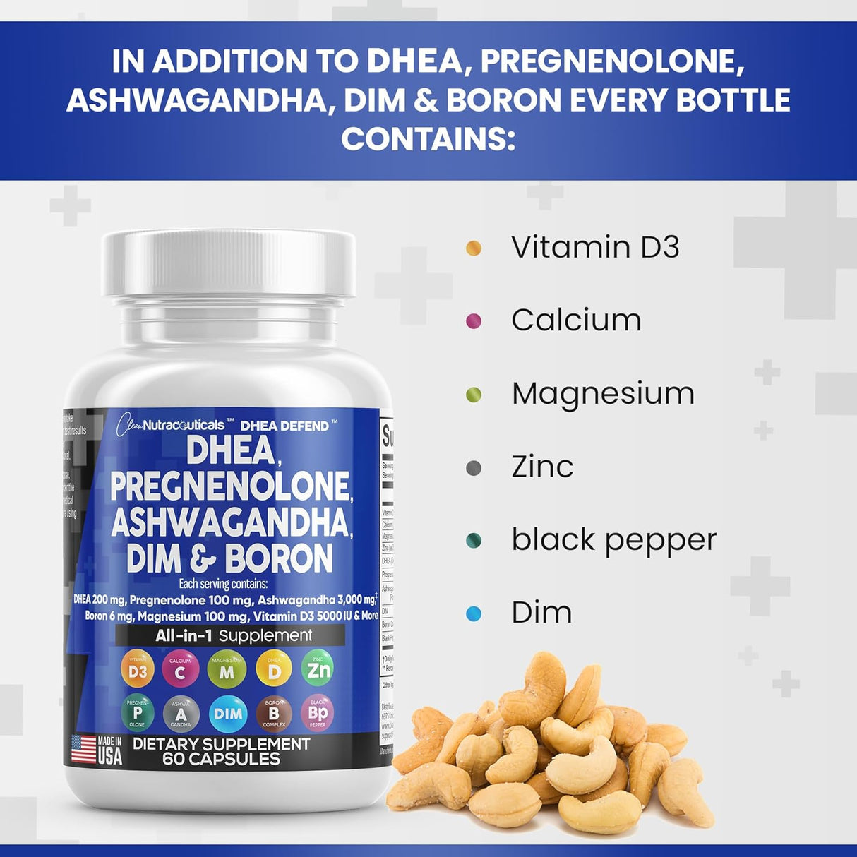 Suplemento 100mg para hombres y mujeres DHEA 200mg