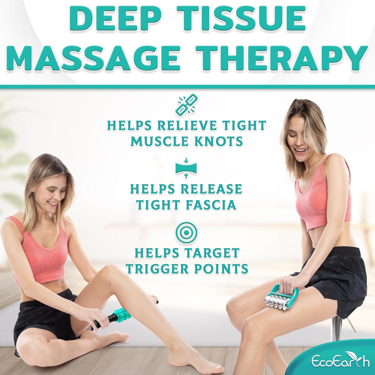 EcoEarth Kit de Masaje 3 en 1 - Rodillo, Scrubber y Masajeador