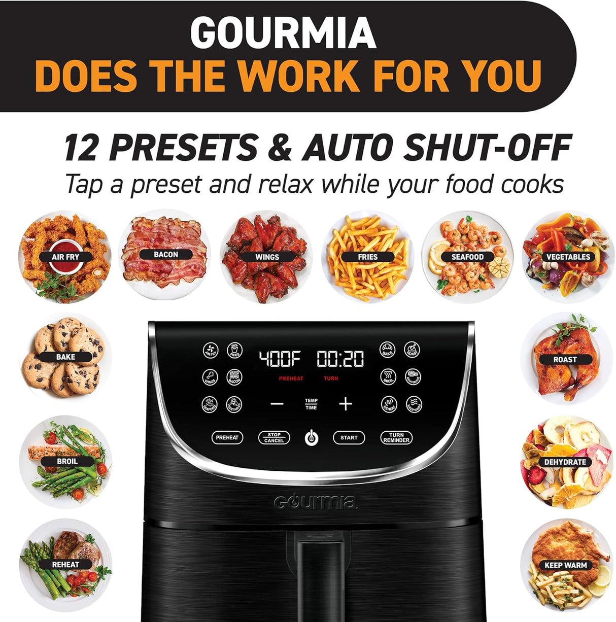 Freidora de Aire Gourmia 7 Qt, 12 Presets, GAF716
