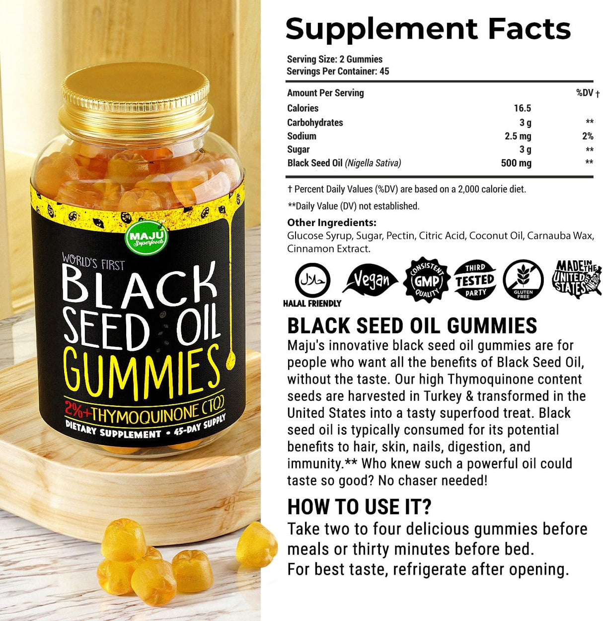 Gummies de Aceite de Semilla Negra MAJU, 500mg, 90ct