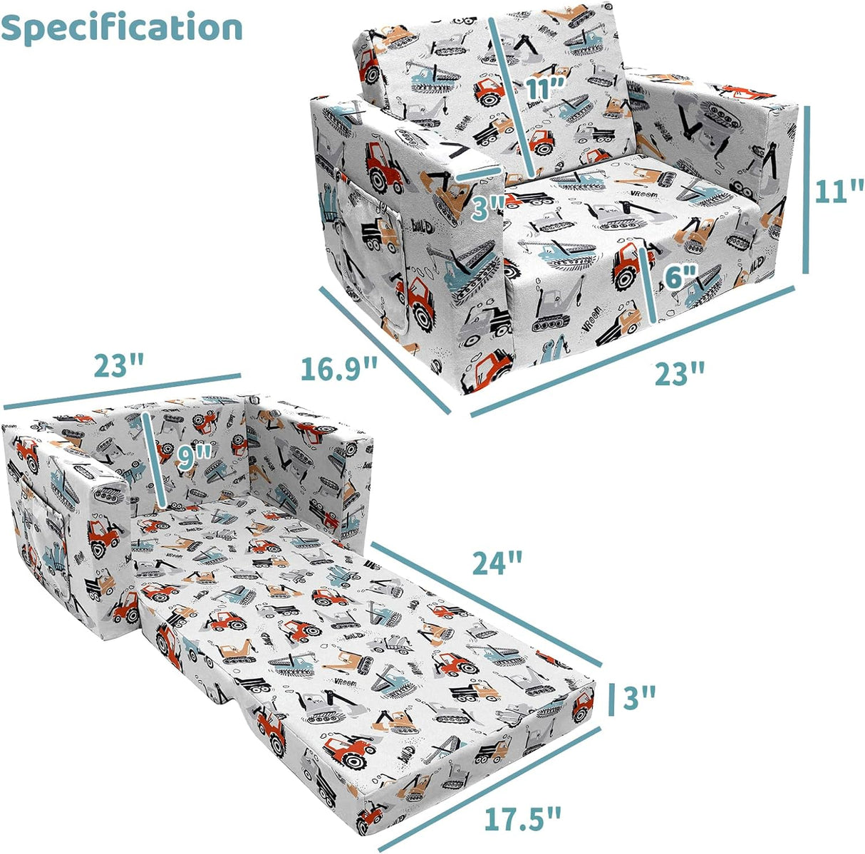 Silla plegable 2 en 1 convertible en cama para niños, Blanco