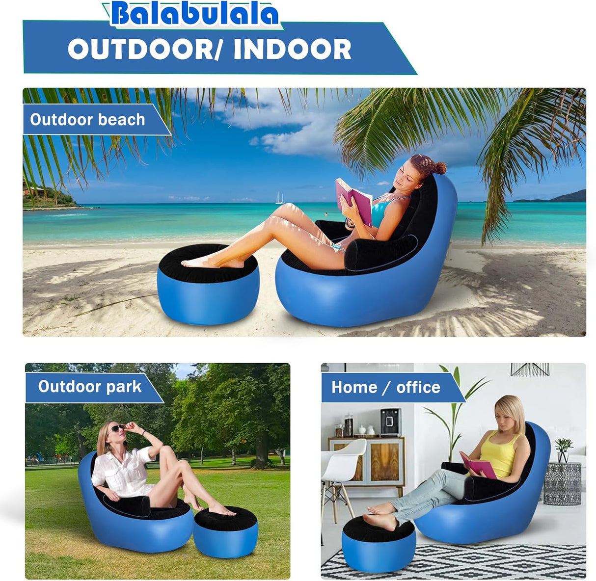 Sofá Inflable con Reposabrazos y Puff, Ideal para Acampar