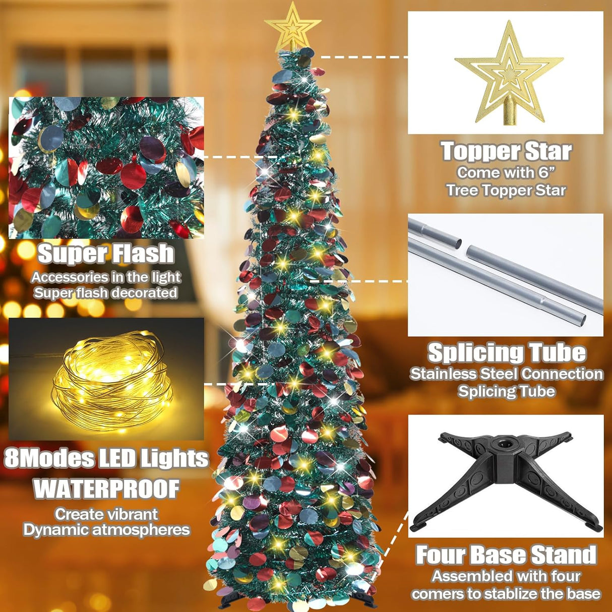 Árbol de Navidad Pop-Up 5 FT con luces temporizadas, modelo HMASYO