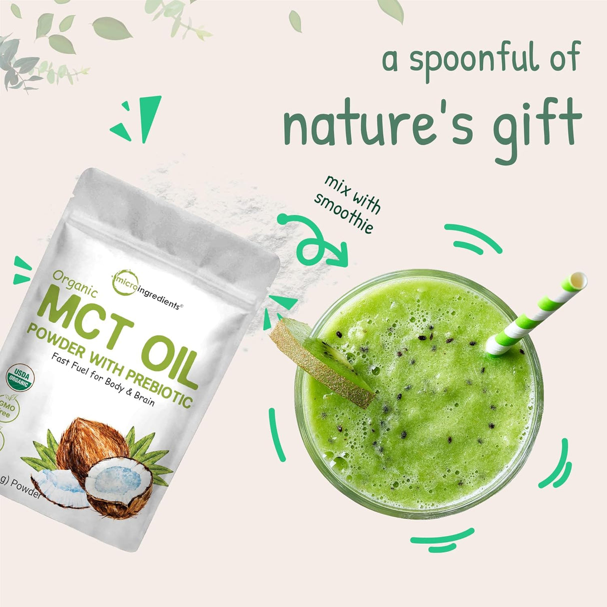 Suplemento Aceite orgánico MCT en polvo con fibra prebiótica