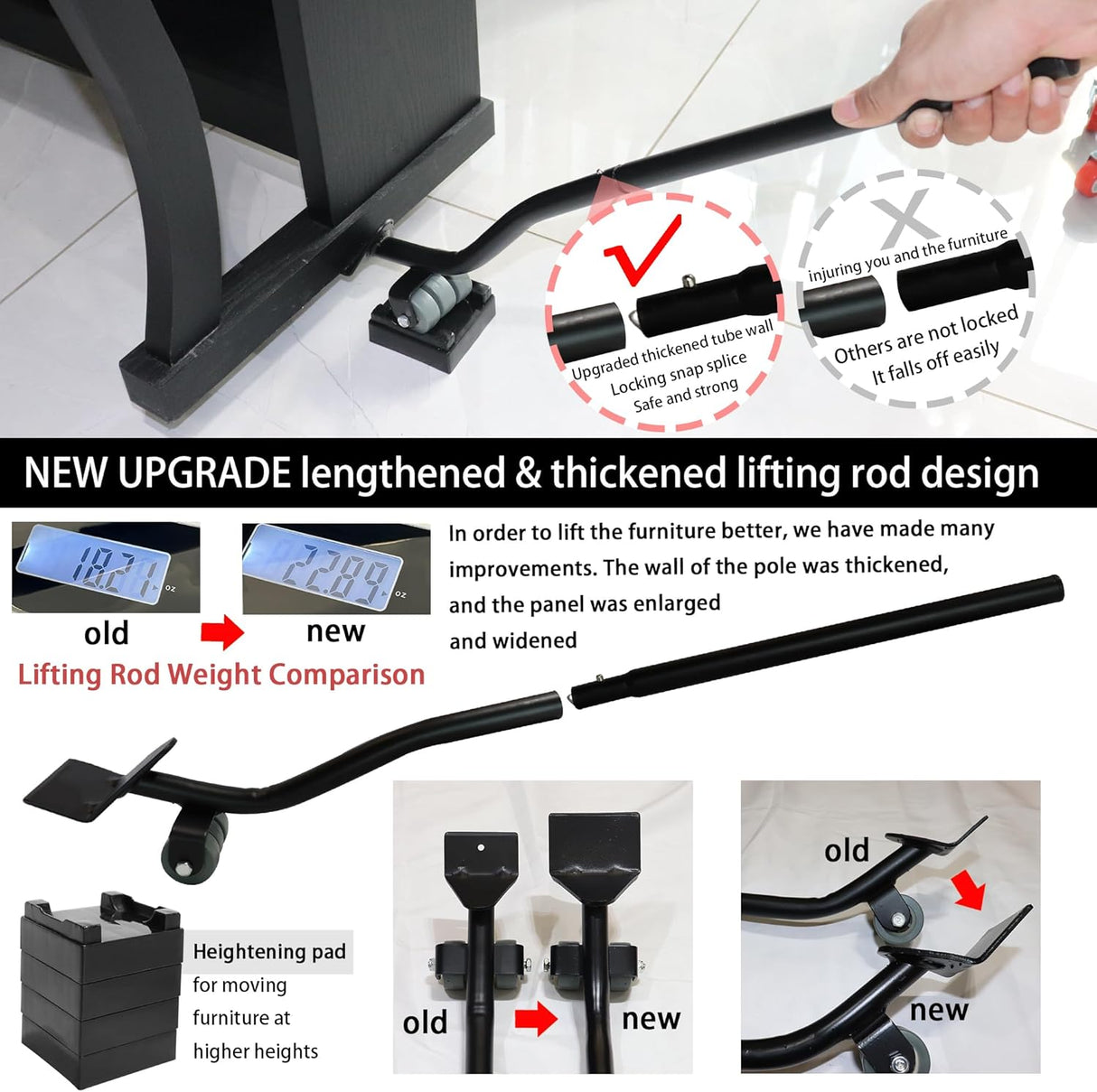 Dolly Móvil Grande, Carbono, 5 Ruedas, Carga 2200Lbs, Modelo X