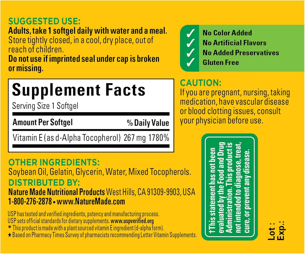 Suplementos Vitamina E 267 mg (400 UI) d-Alpha 100 días
