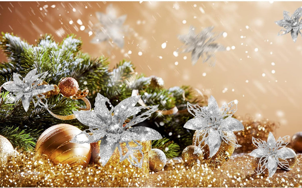 Flores Artificiales Poinsettia Boao 24 Piezas Decoraciones Navidad