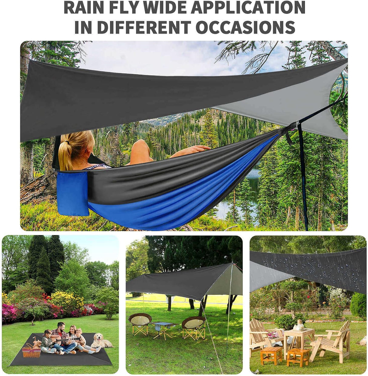 Hamaca Camping con Mosquitero y Lona, Portátil, Doble, Nylon