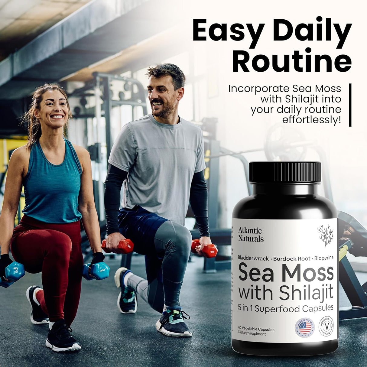 Atlántic Naturals Cápsulas de Sea Moss con Shilajit 5 en 1 60 c