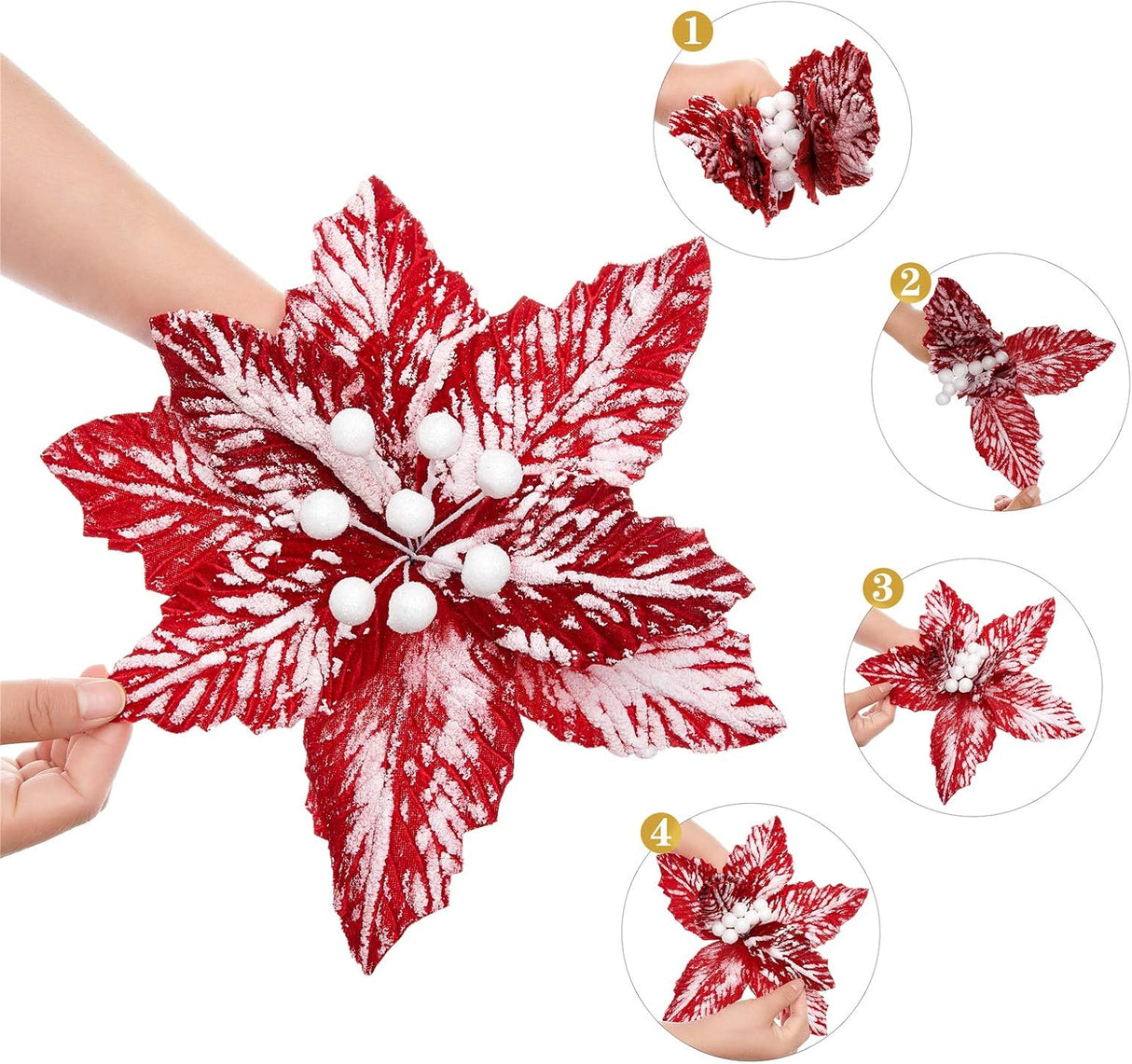 Poinsettias Artificial 6 Pcs Decoración Árbol Navidad - Modelo Navidad