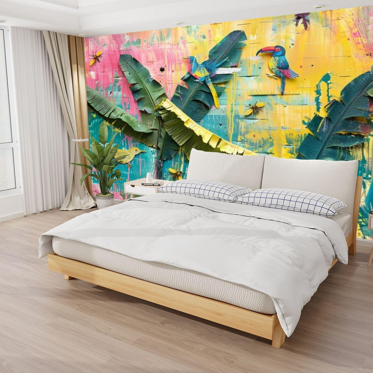 Mural de Pared 3D Tropical, Autoadhesivo, Banana Leaves