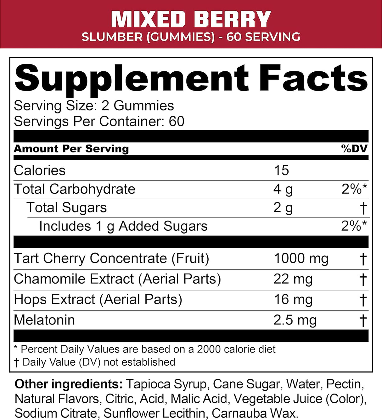 Suplemento Slumber Gummies Sleep Aid 120 gomita cereza ácida