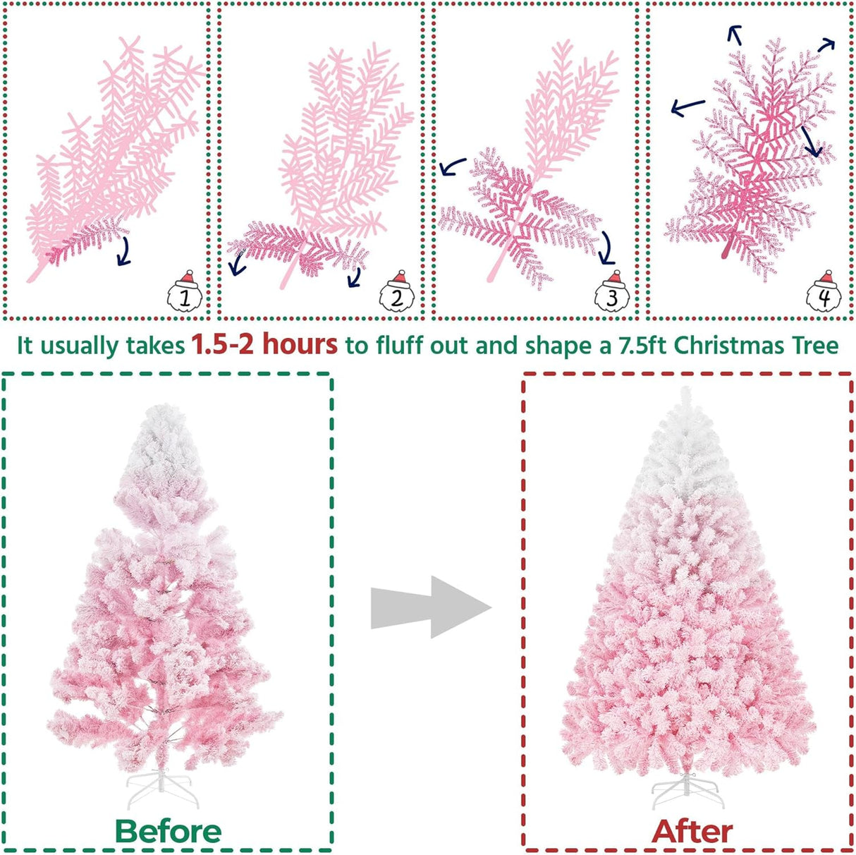 Árbol de Navidad Artificial Yaheetech 7.5ft Con Puntas Nevadas
