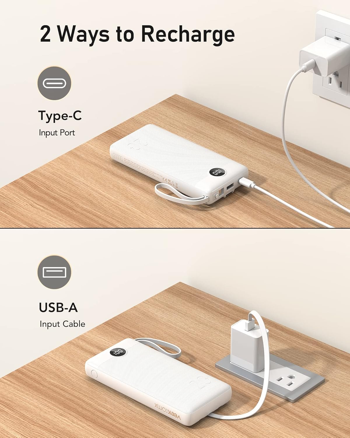 Cargador portátil con cables integradosde gran capacidad