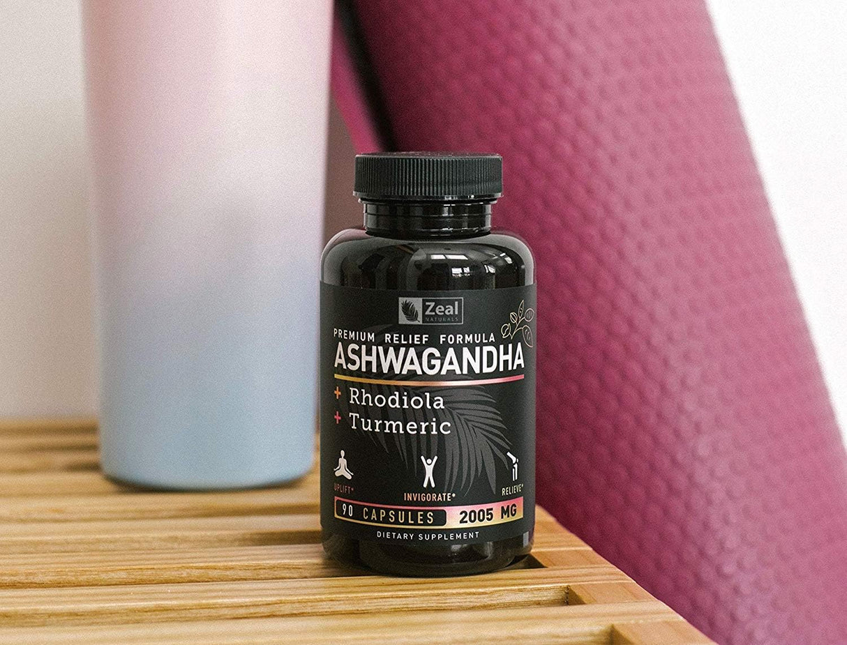 Suplemento Ashwagandha Complex + rodiola rosa + cúrcuma 90u