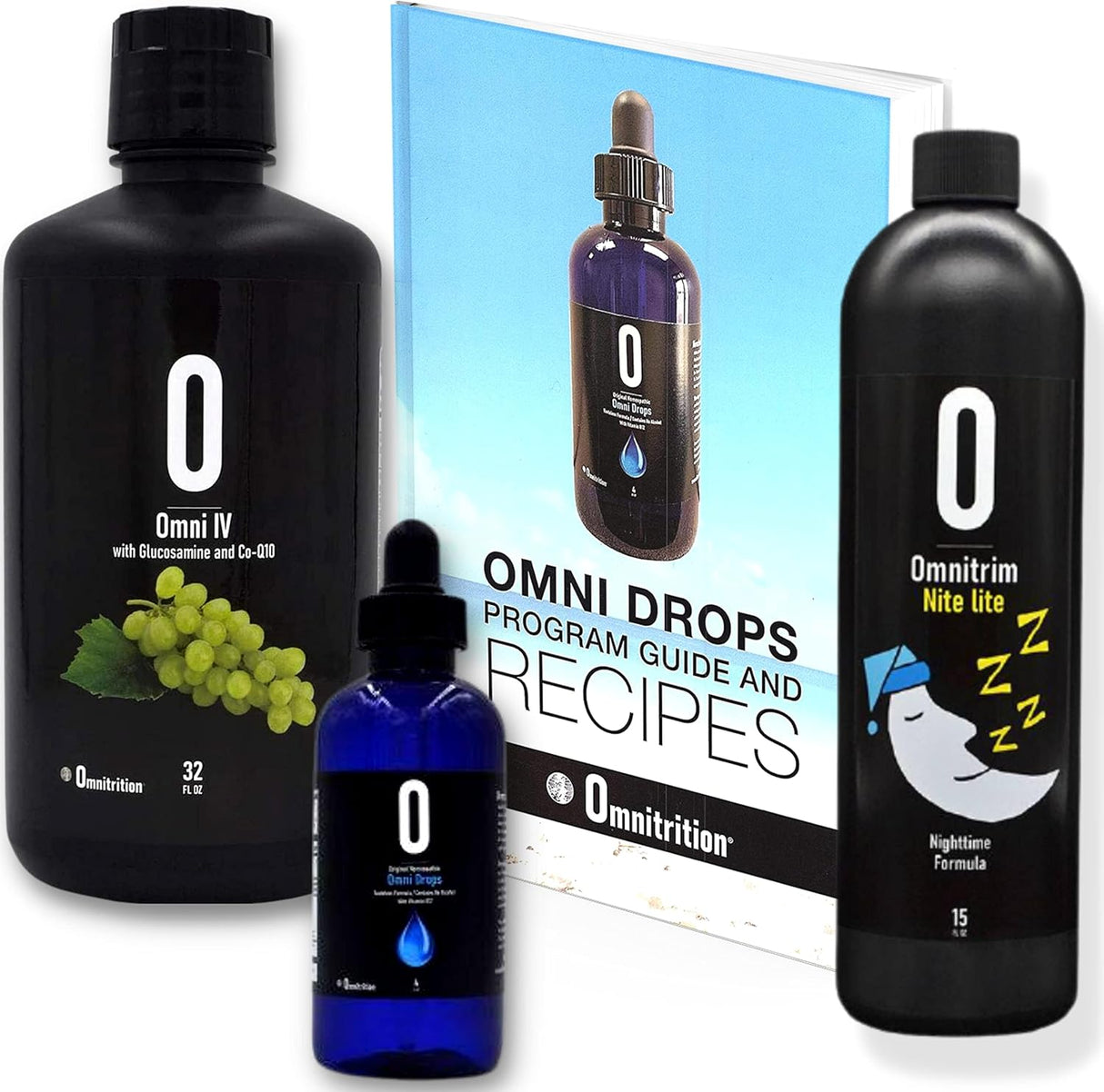 Omni Drop Program Bundle *GET Started Pack* (Incluye: Omni Drops w/Program Guide, Omni IV w/Glucosamine, OmniTrim Nite Lite)