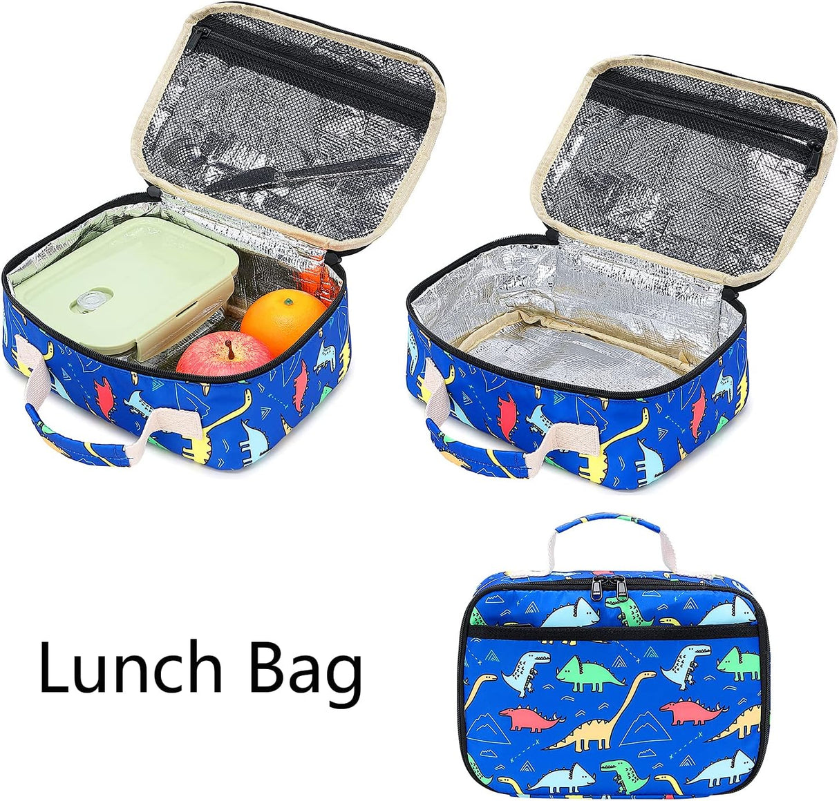 Morral y lonchera escolar con estampados para niños azul