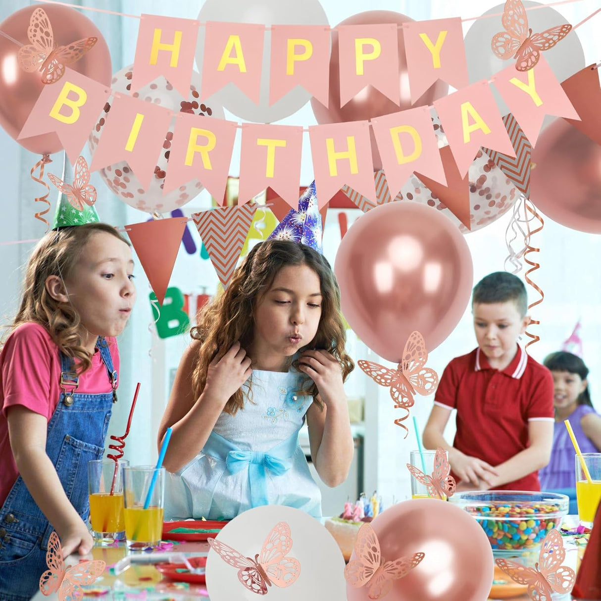 Decoración de Cumpleaños con Globos y Mariposas para Mujer y Niña